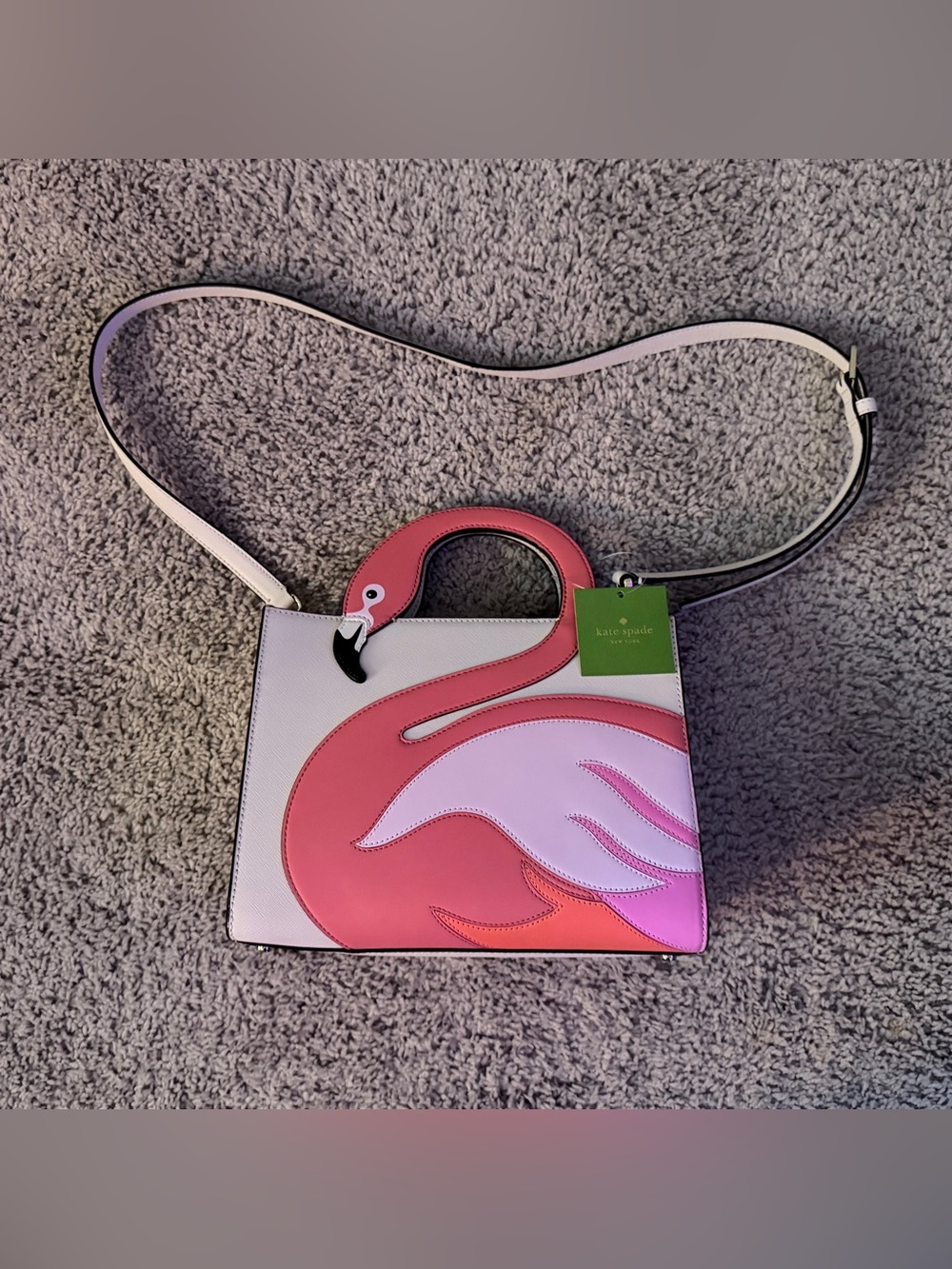 kate spade Pink Flamingo bleach bone by the pool flamingo sam Applique Satchel - Picture 2 of 6